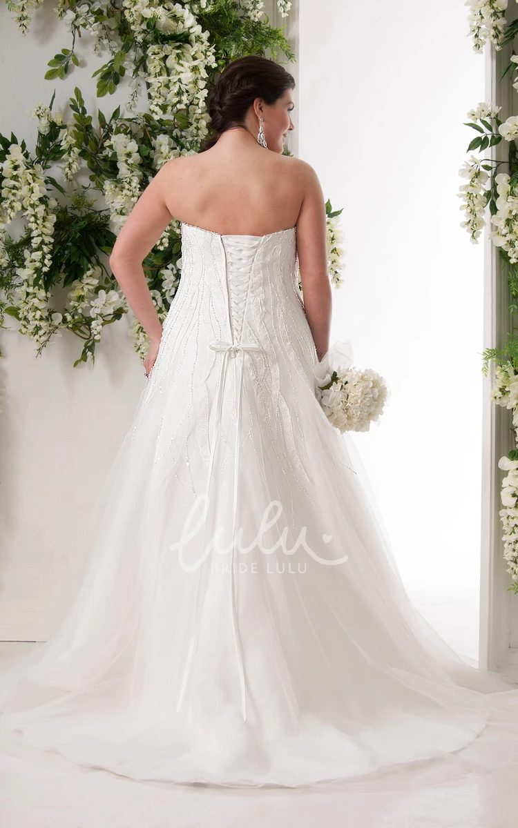 A-Line Tulle Wedding Dress with Sweetheart Neckline Beading and Corset Back