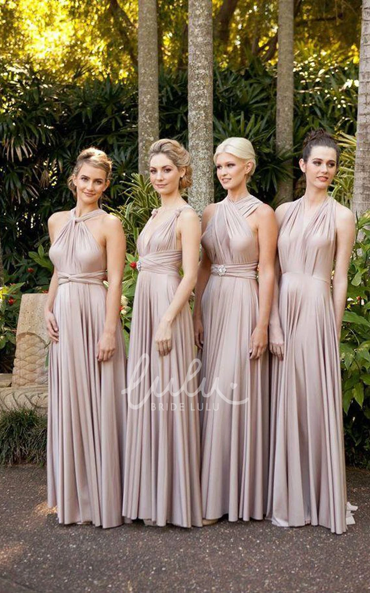 Convertible Ruffled Bridesmaid Dress Cheap Sleeveless Prom Gown