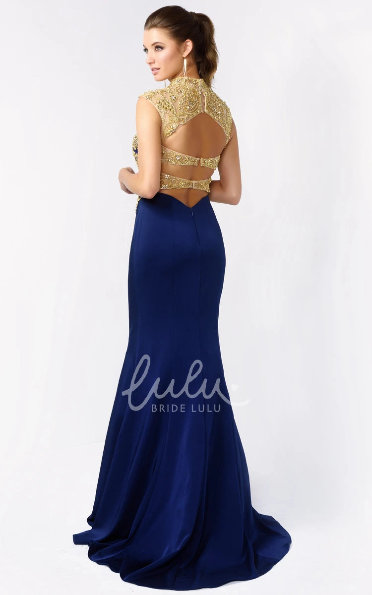 Elegant Sheath Jersey Prom Dress with High Neck and Beading