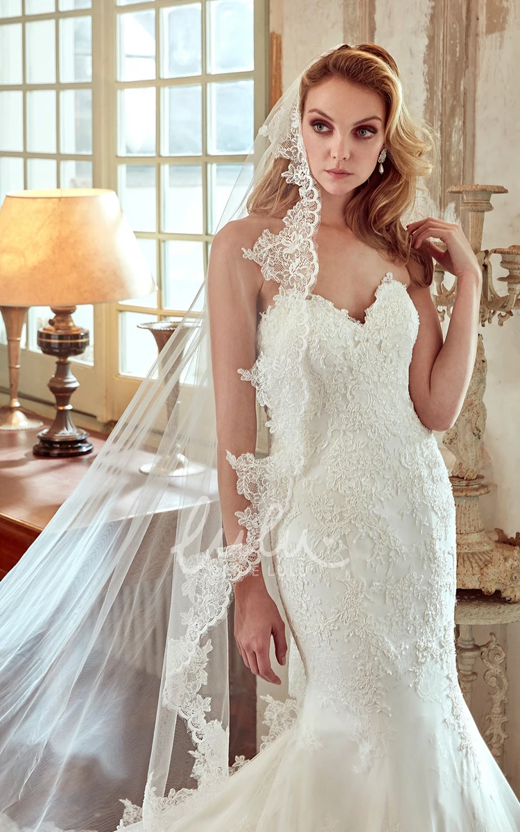 Lace Mermaid Wedding Dress with Embroidery and Court Train Sweetheart Elegant