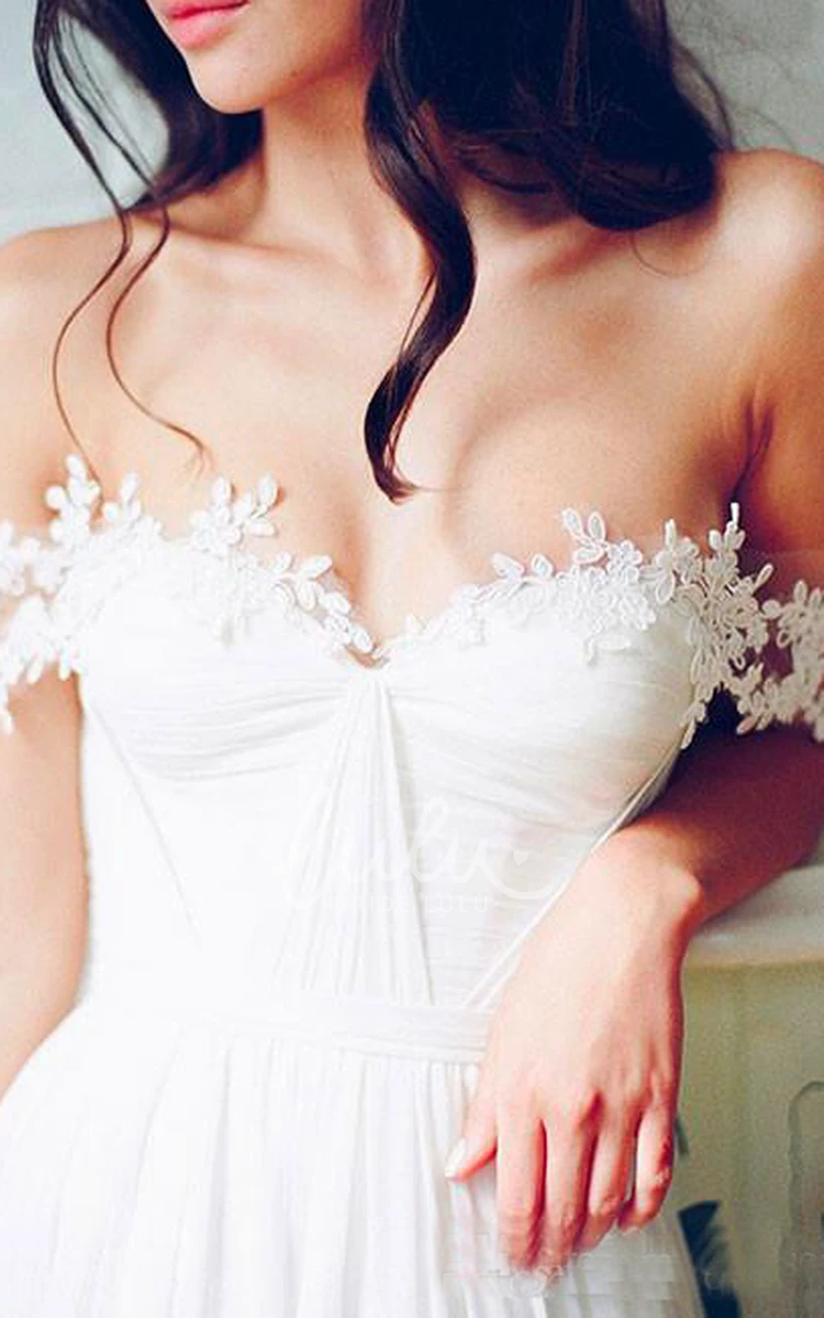 Chiffon Lace Off-the-Shoulder A-Line Wedding Dress Beach Bridal Gown