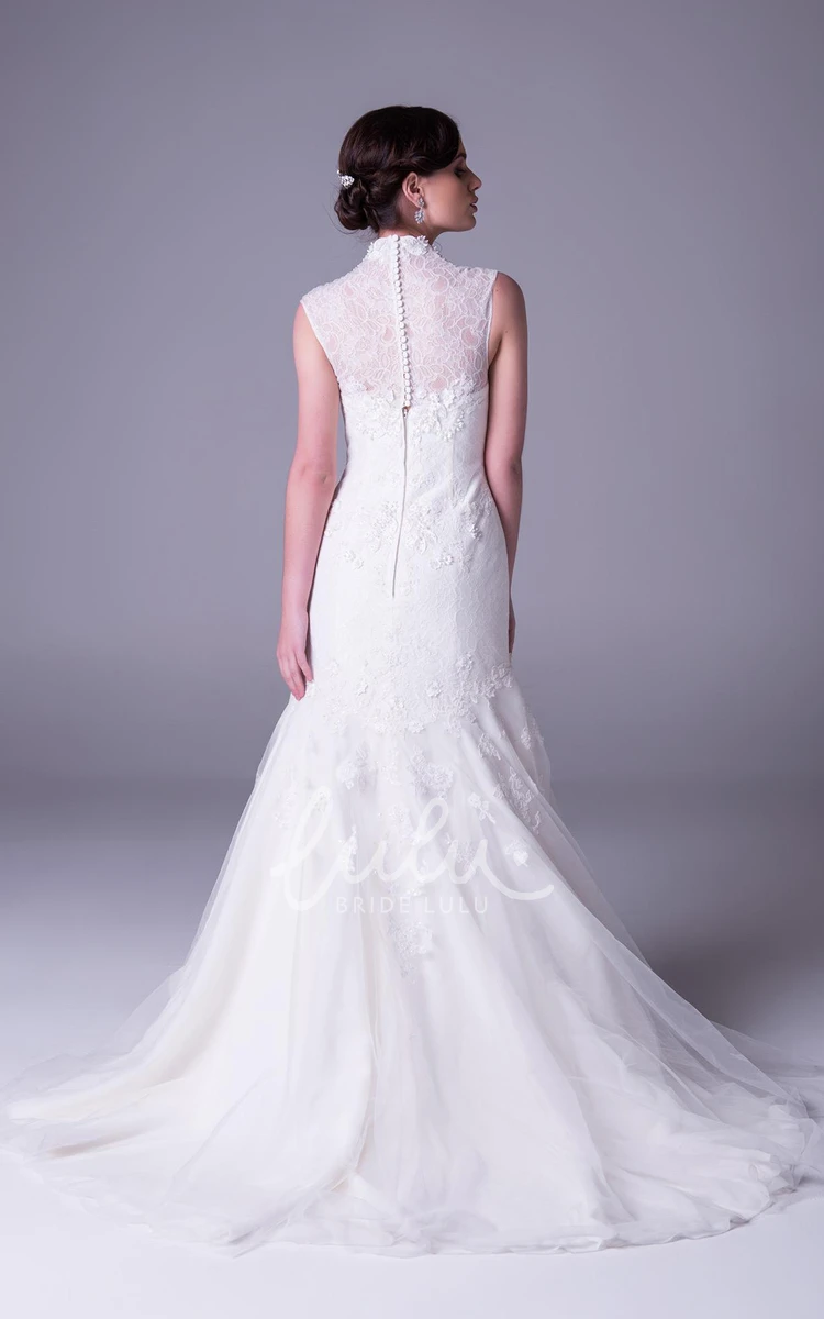 Lace V-Neck Sleeveless A-Line Wedding Dress in Floor-Length
