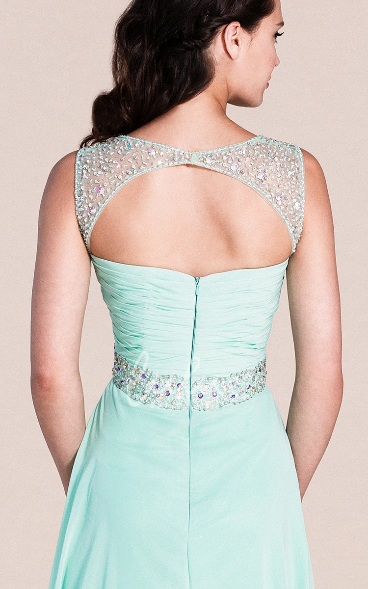 Sleeveless Chiffon Formal Dress with Beaded Straps and Waistline