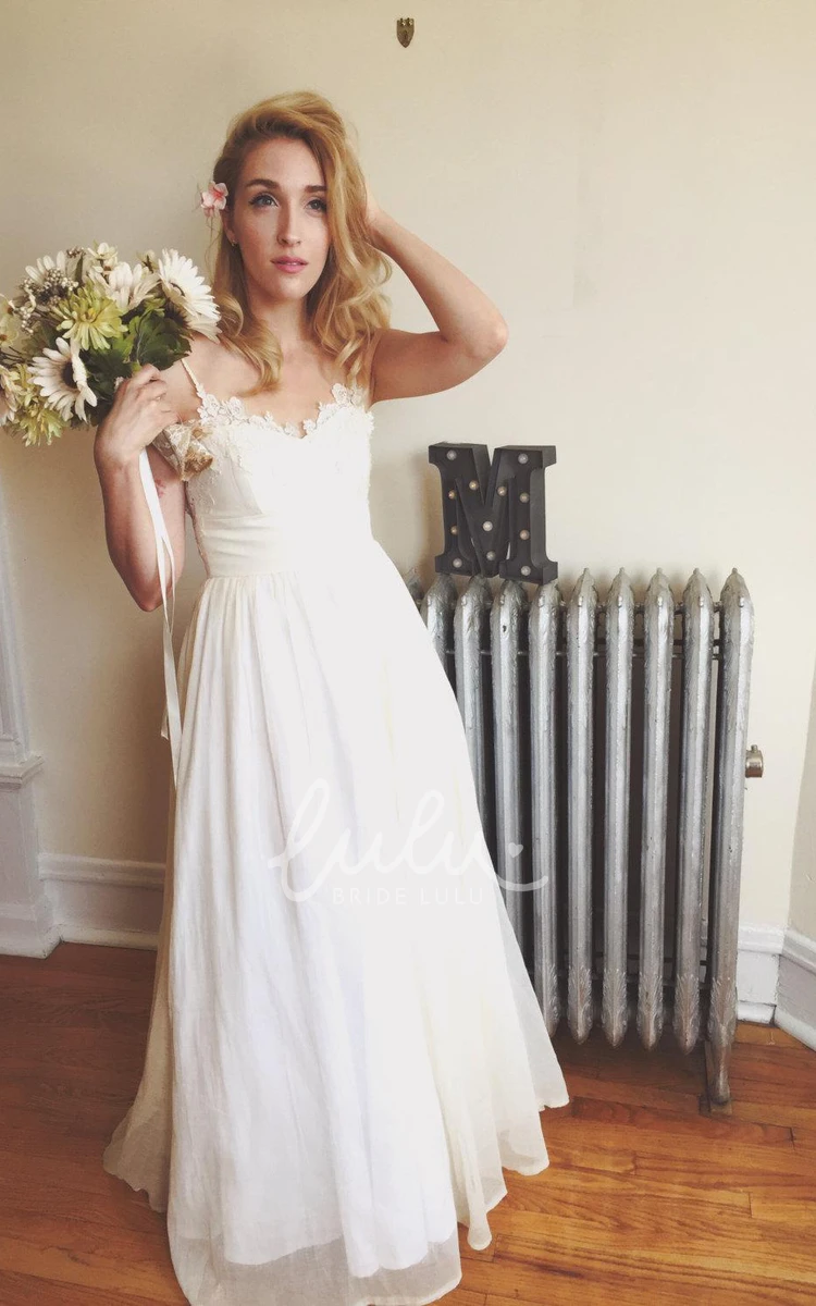 Boho Spaghetti Strap A-Line Chiffon Wedding Dress with Backless Design