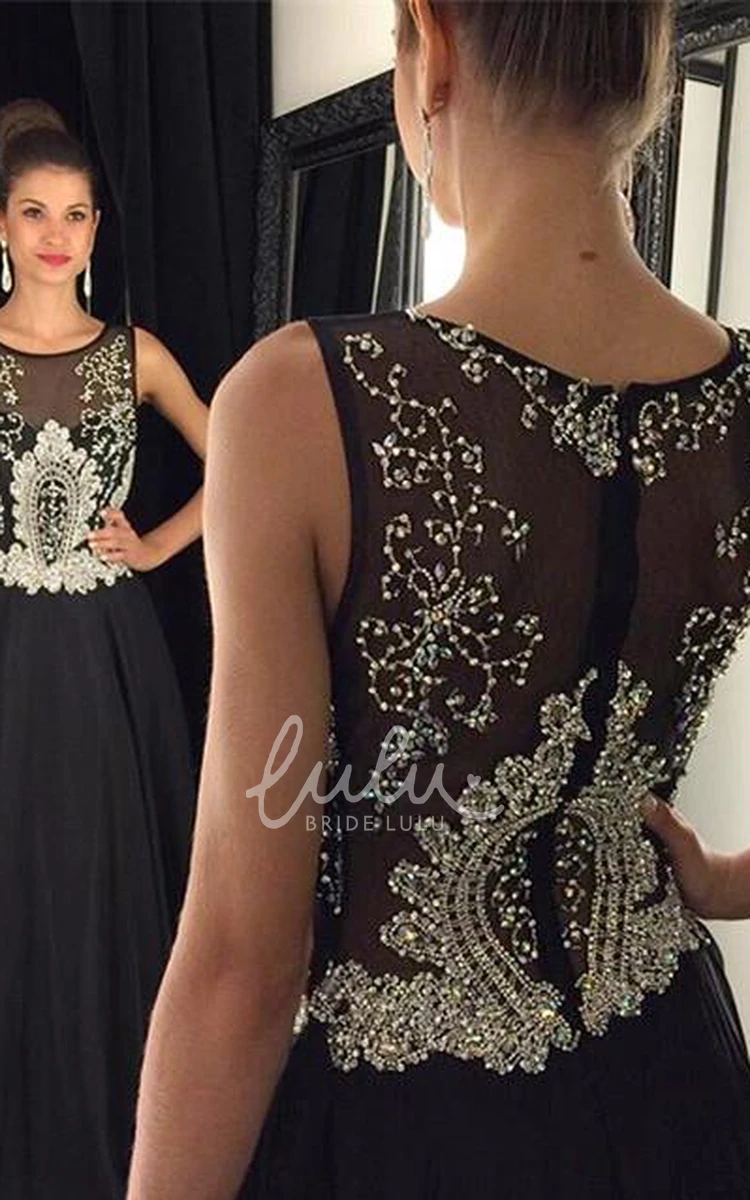 Black Beaded A-line Evening Dress with Illusion and Sleeveless Elegant Women's Dress