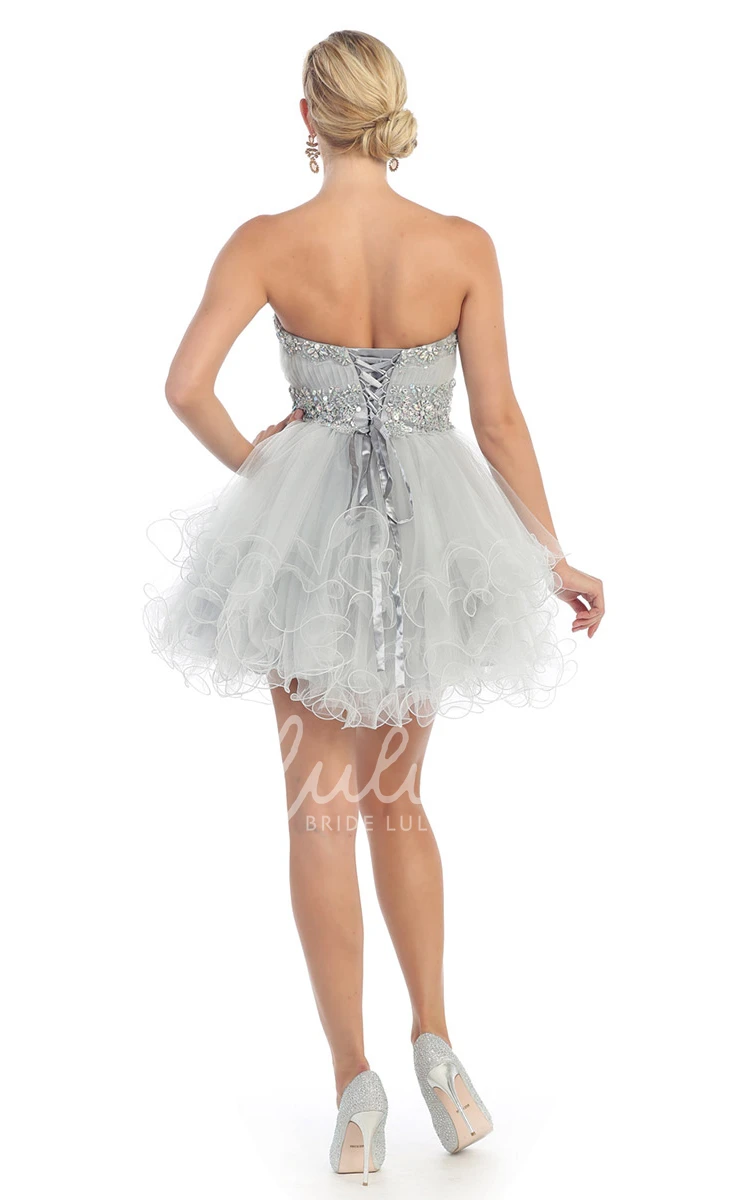 A-Line Strapless Tulle Dress with Ruffles and Waist Jewellery Prom Dress