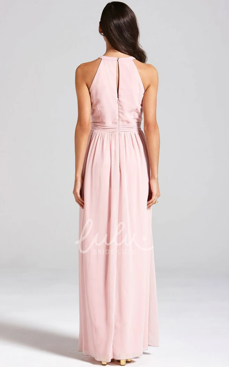 Floral High Neck Chiffon Bridesmaid Dress in Floor-Length