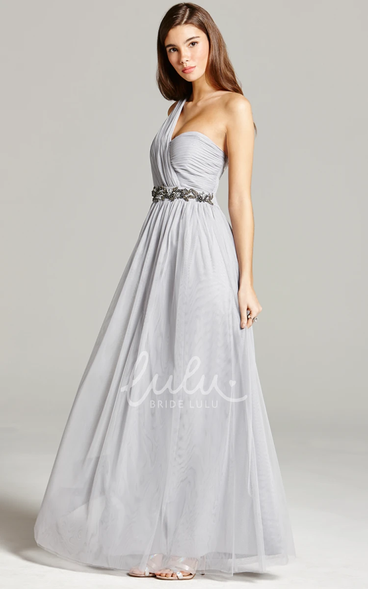 One-Shoulder Chiffon Bridesmaid Dress Jeweled Straps Sleeveless