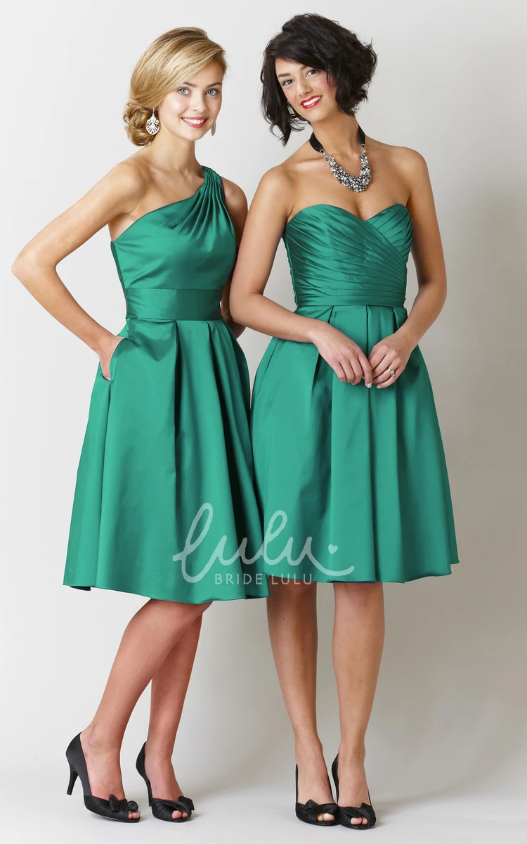 Sleeveless Ruched Knee-Length Bridesmaid Dress in Satin