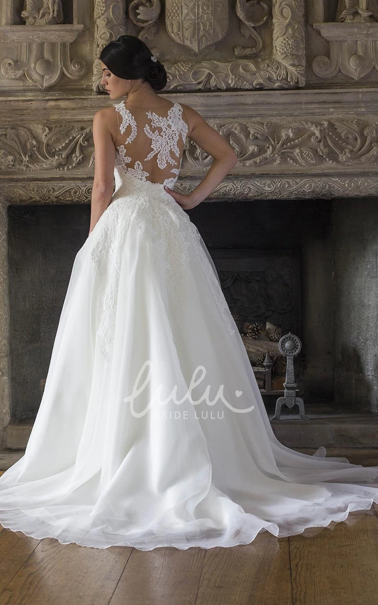 Lace Appliqued A-Line Wedding Dress with Scoop Neck and Floor Length