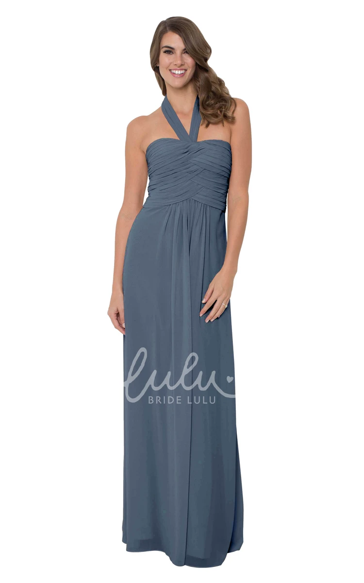 Halter Chiffon Bridesmaid Dress Sleeveless & Ruched Multi-Color Convertible