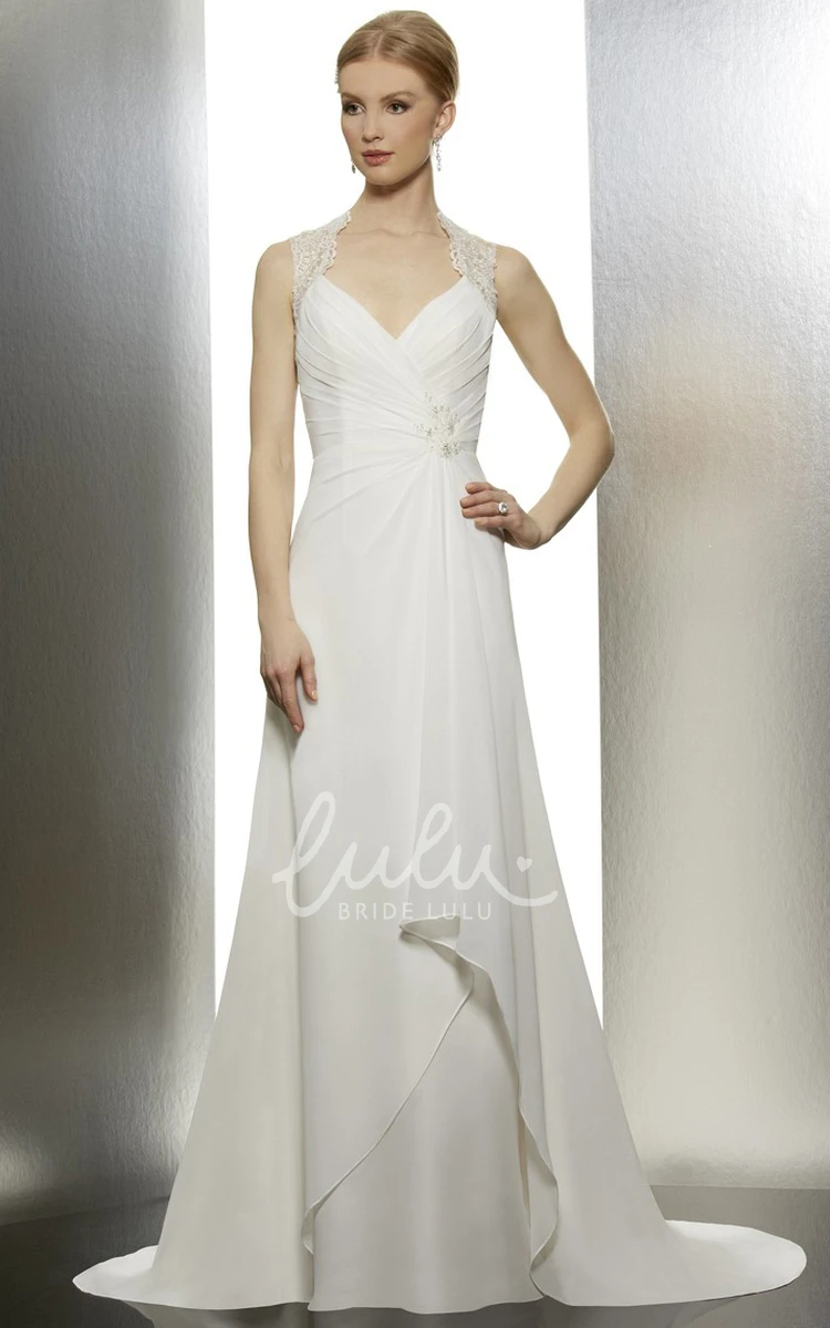 Ruched and Draped Lace A-Line Wedding Dress Sleeveless Unique Bridal Gown