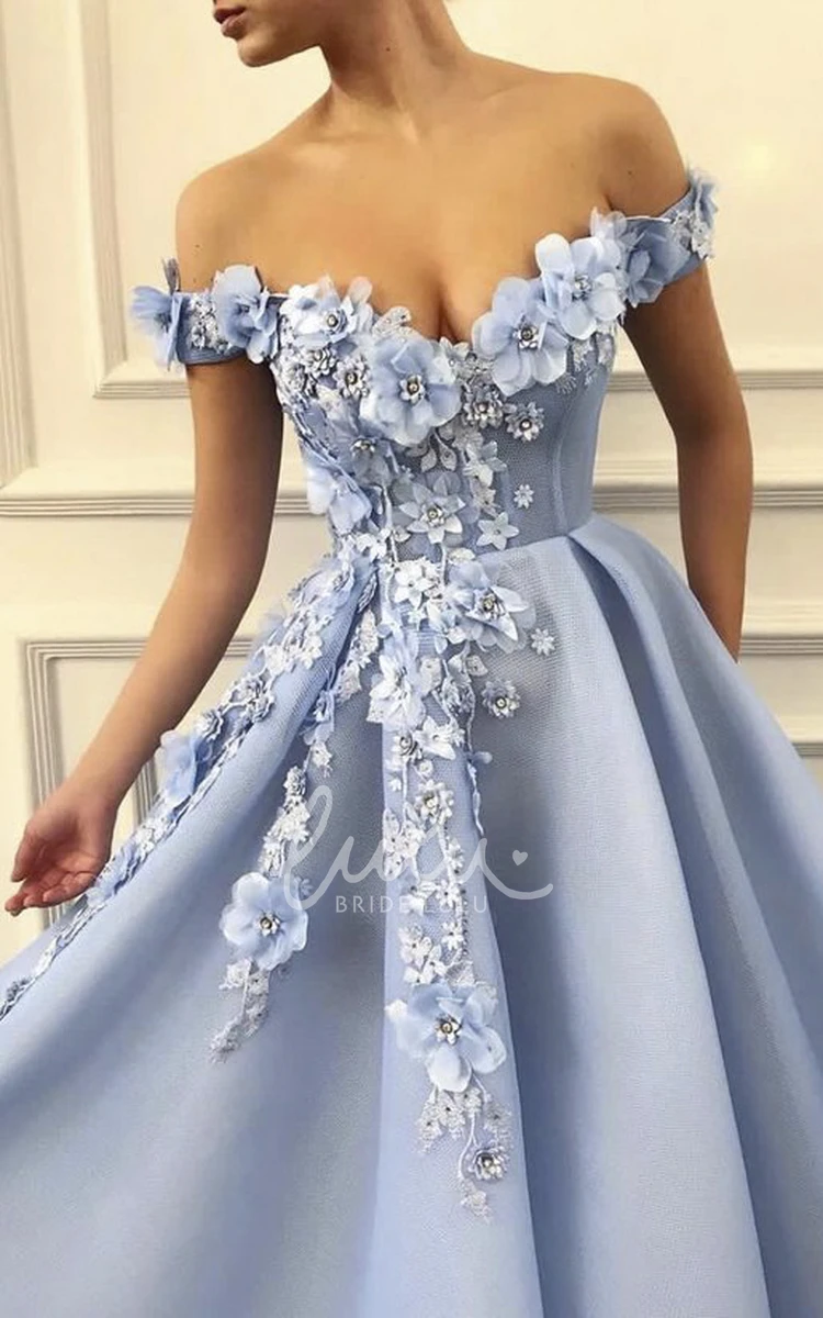 Ethereal Off-the-shoulder Ball Gown Dress with Beading and Floral Appliques Formal Dress