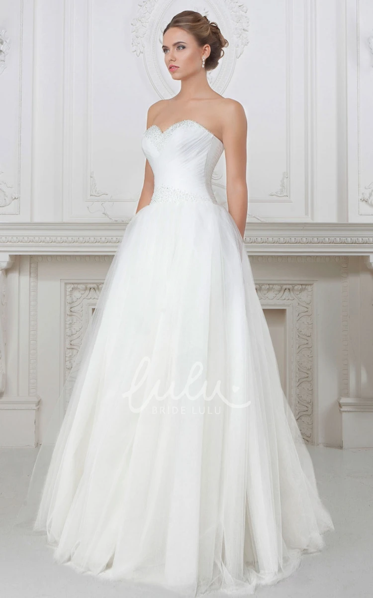 Sweetheart A-Line Tulle Wedding Dress with Beading and Bow Floor-Length