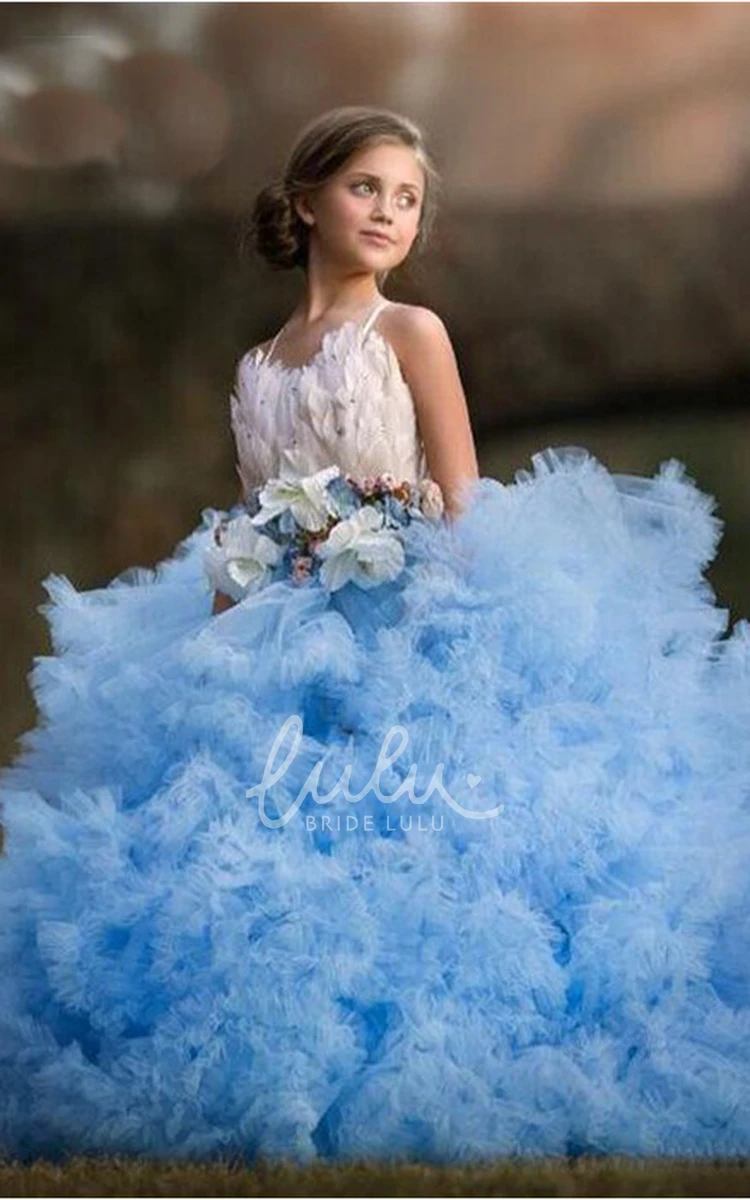Floral Tulle Flower Girl Dress with Sash and Appliques