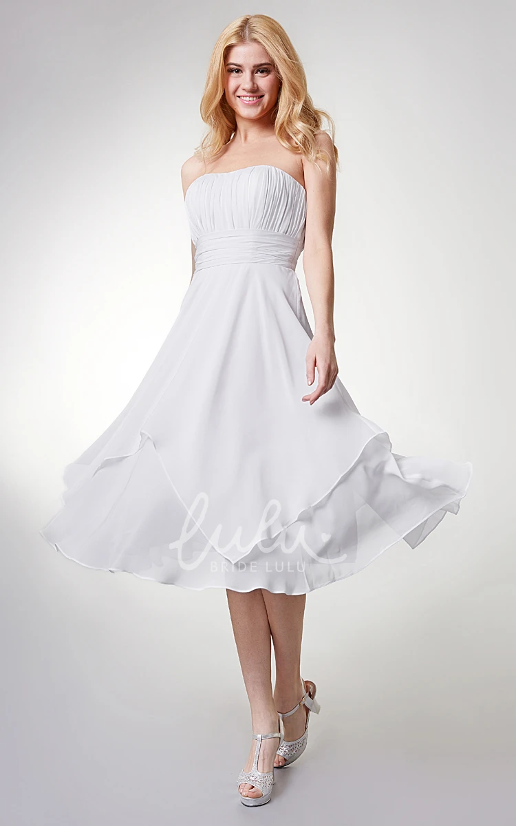 Strapless Empire Tea-length Layered Bridesmaid Dress in Various Colors