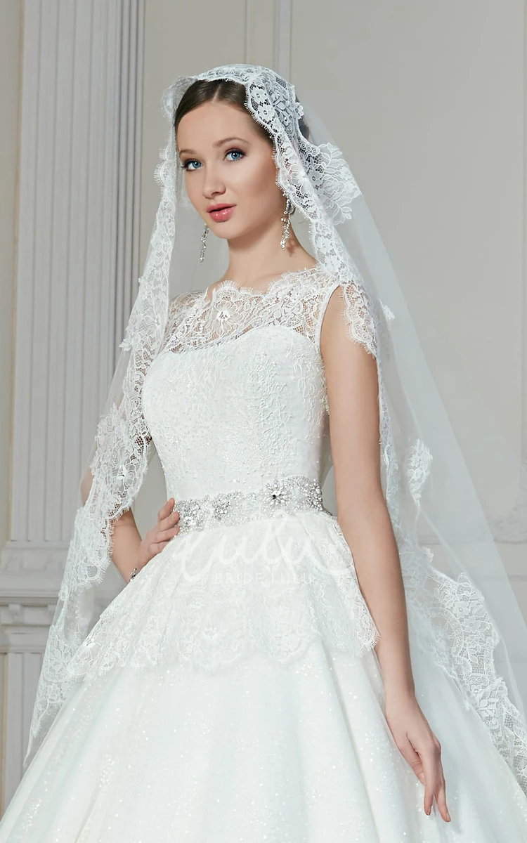 A-Line Tulle Sequin Beaded Wedding Dress with Illusion Neckline