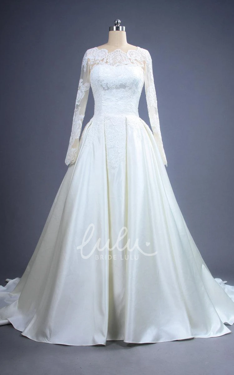 Dreamy Lace Bodice Satin A-Line Wedding Dress