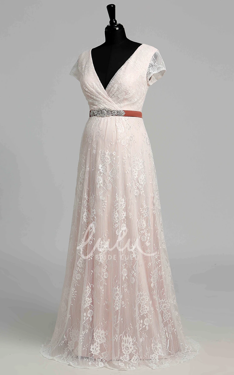 Lace Maternity Wedding Dress with Beading and Sash Ribbon in A-Line Garden Style