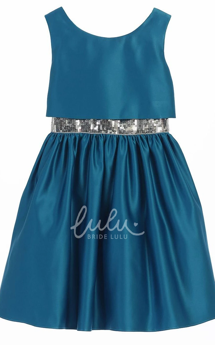 Sleeveless Sequins&Satin Tea-Length Flower Girl Dress Elegant Bridesmaid Dress