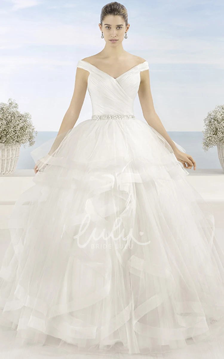 Criss-Cross Tulle Wedding Dress Ball Gown V-Neck Elegant