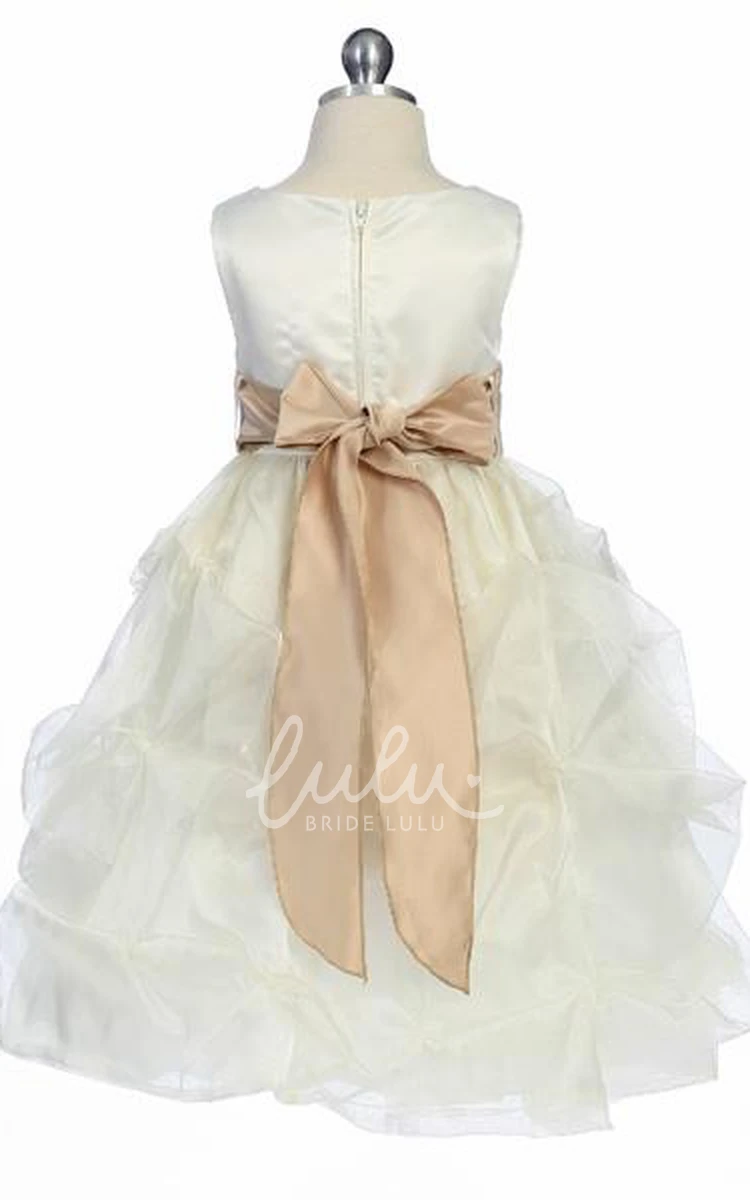 Organza & Satin Tea-Length Flower Girl Dress with Ruched Design