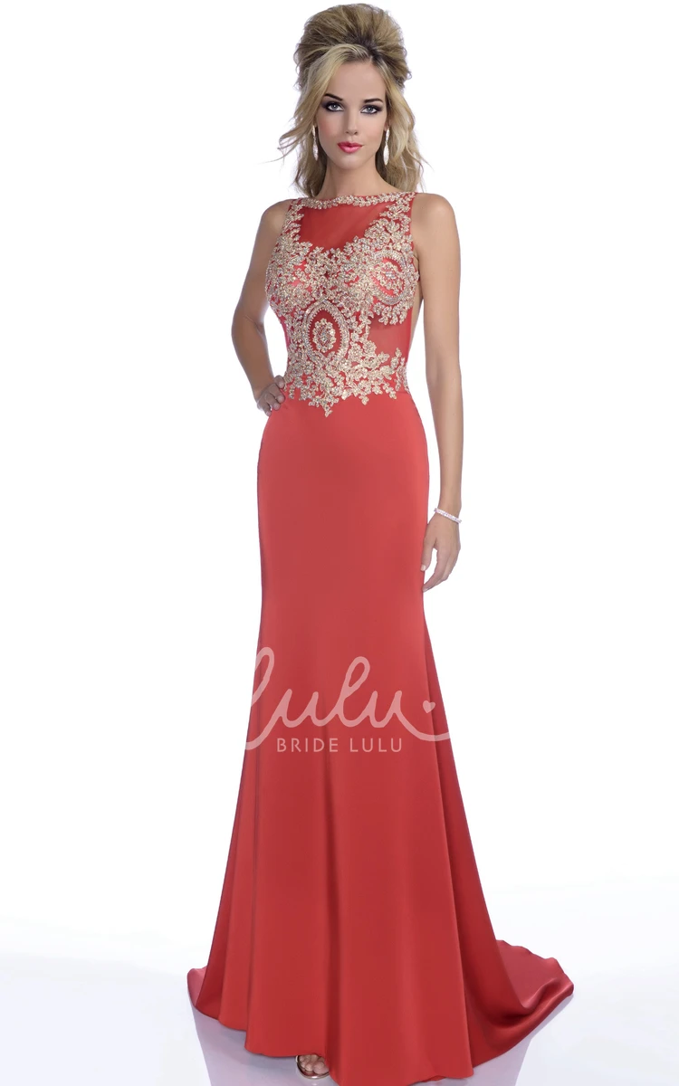 Sleeveless Chiffon Prom Dress with Jeweled Bodice and Open Back Elegant Prom Dress