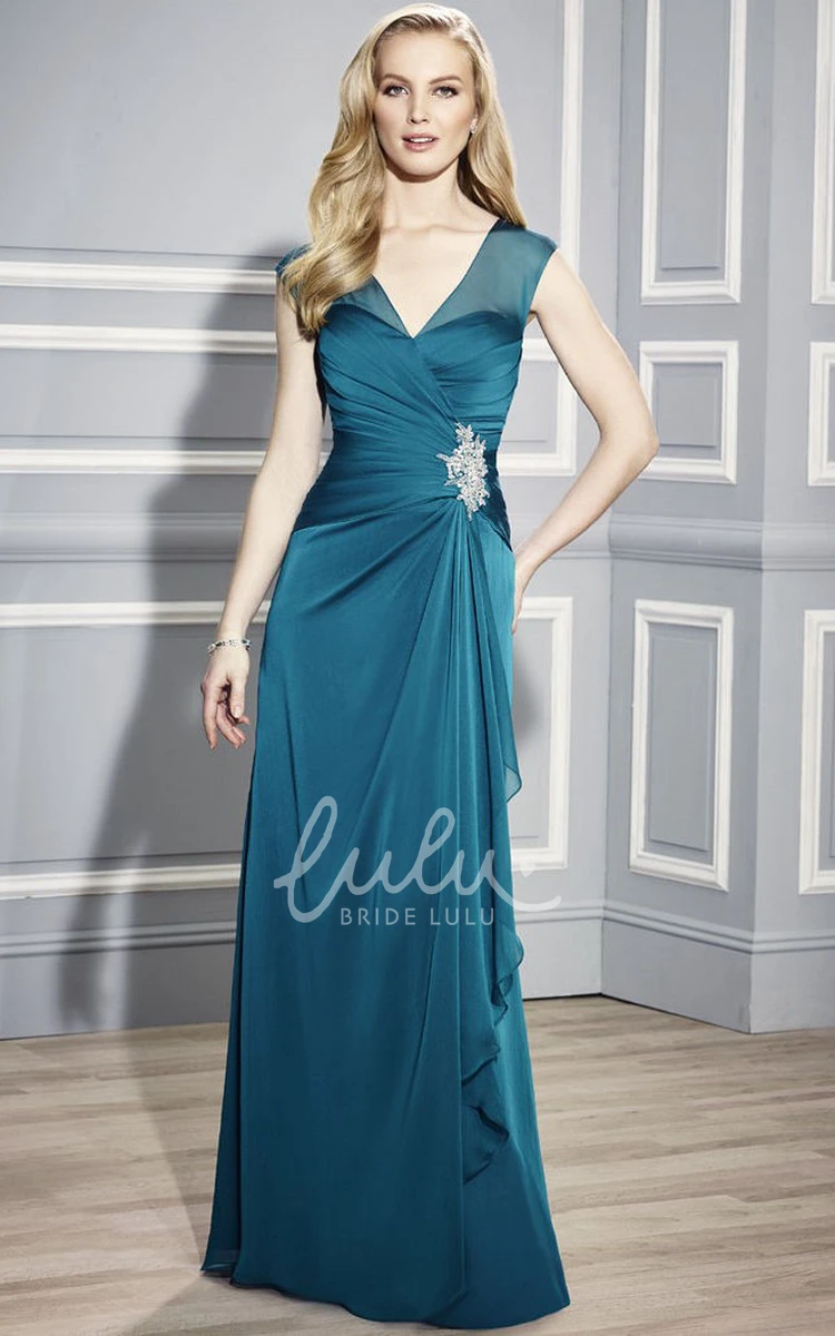 Chiffon Mother of the Bride Dress with Draping and V-Neck