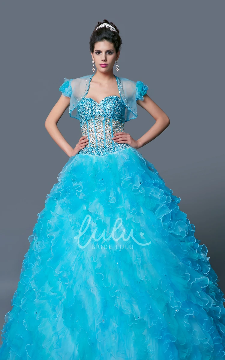 Organza Ball Gown Prom Dress with Sweetheart Sleeveless Neckline Beading and Ruffle