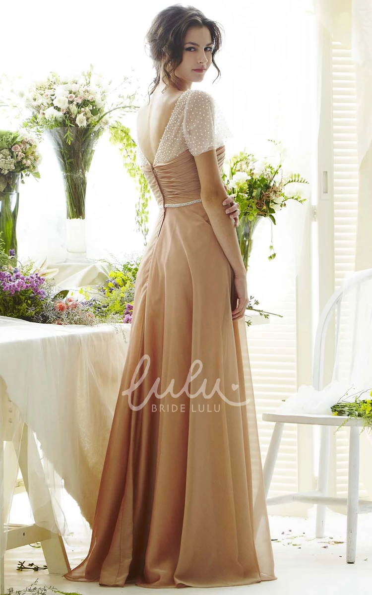 Sweetheart Cap Sleeve Chiffon Maxi Prom Dress with Criss-Cross Elegant Women's Dress