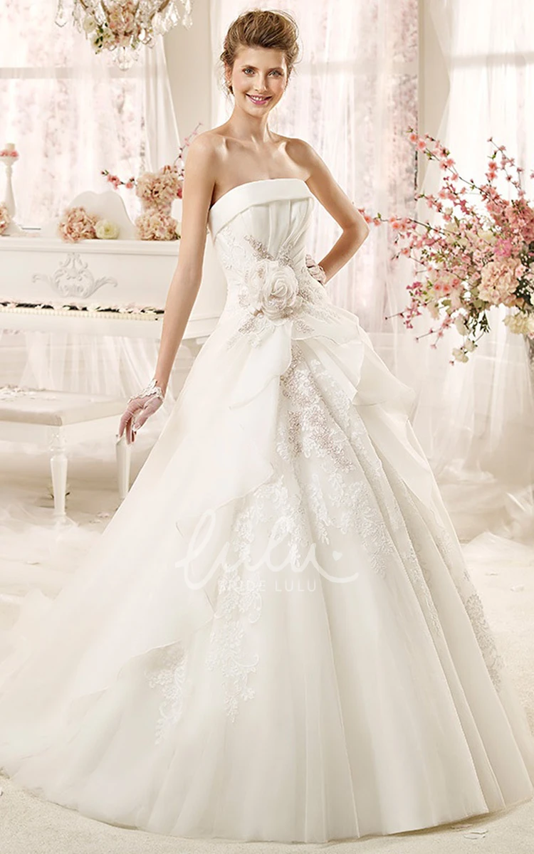 A-line Wedding Dress with Pleated Bodice & Floral Accents Elegant Bridal Gown