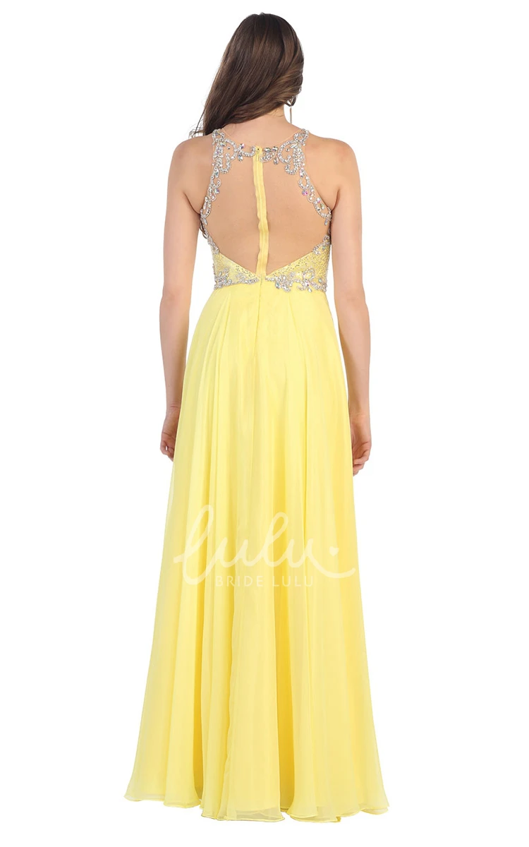 Sleeveless A-Line Chiffon Bridesmaid Dress with Jewel-Neck and Beading