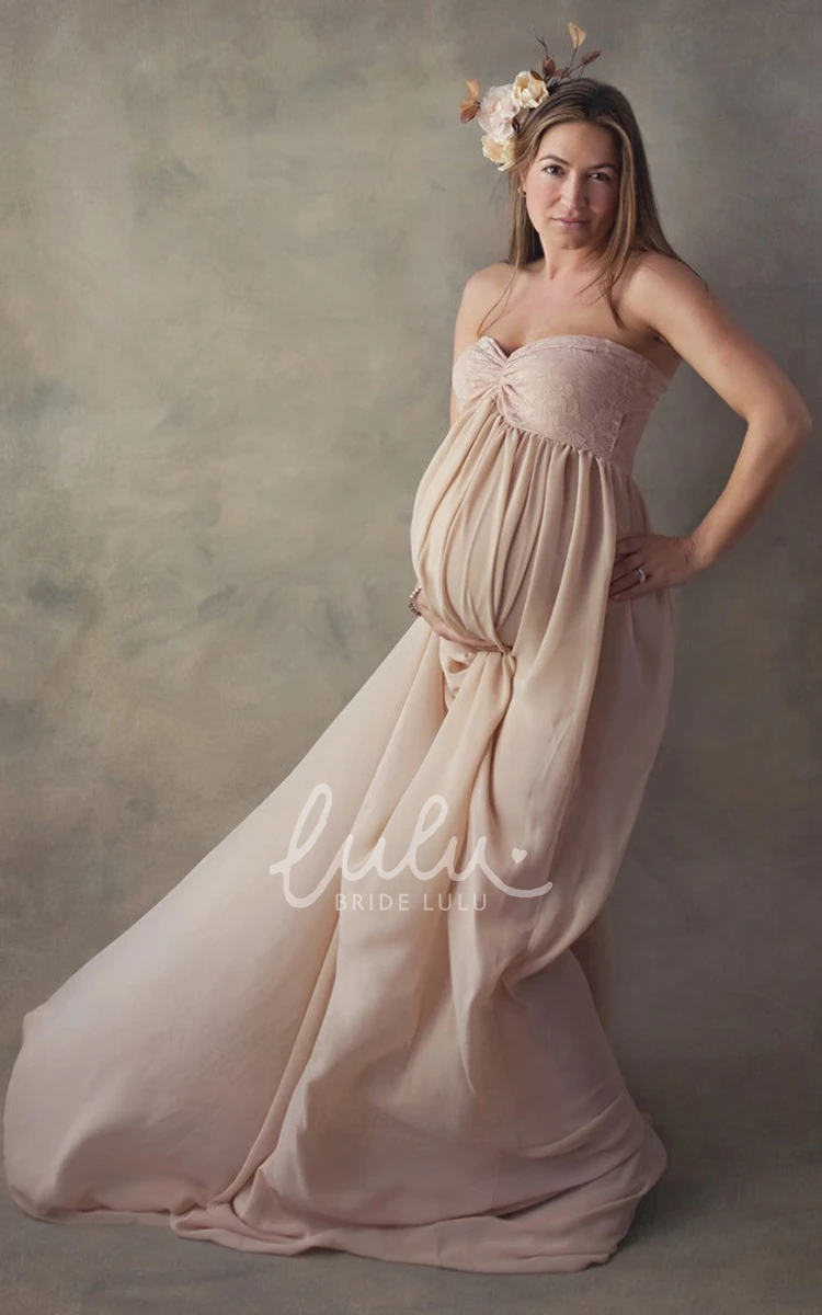 A-line Chiffon Lace Sweetheart Maternity Dress with Pleats and Ruching