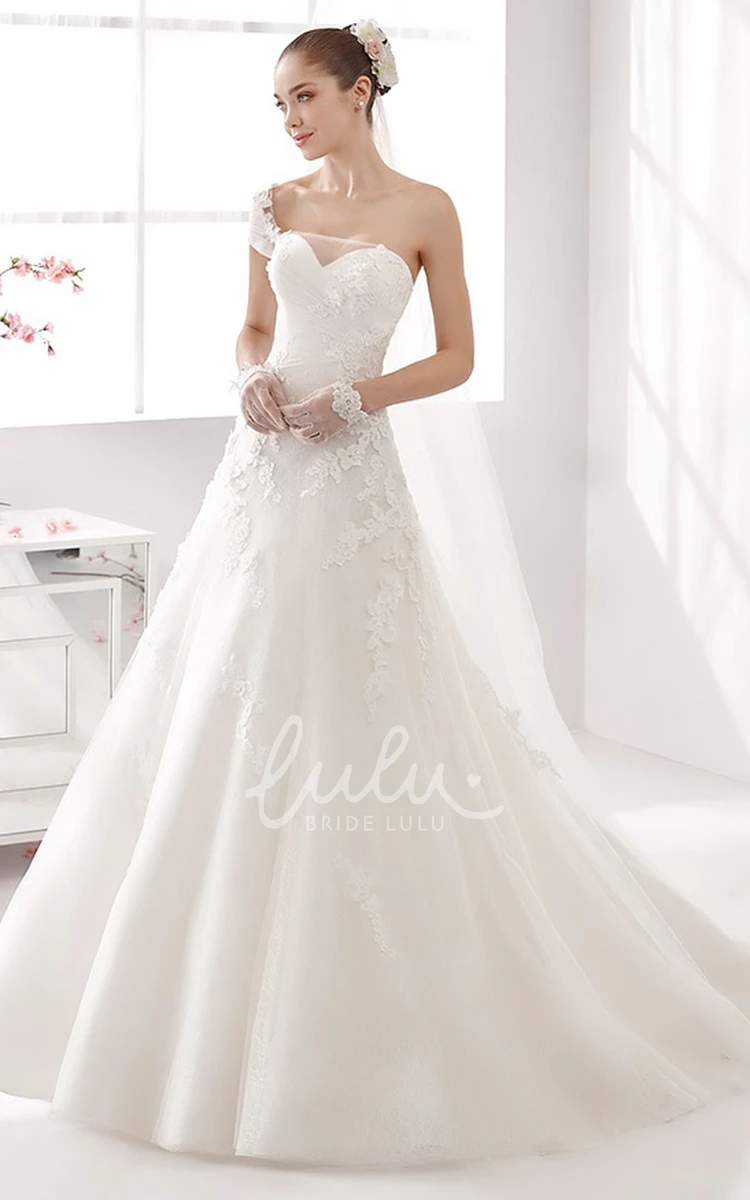 Lace Appliques One Strap A-line Wedding Dress with Sweetheart Neckline