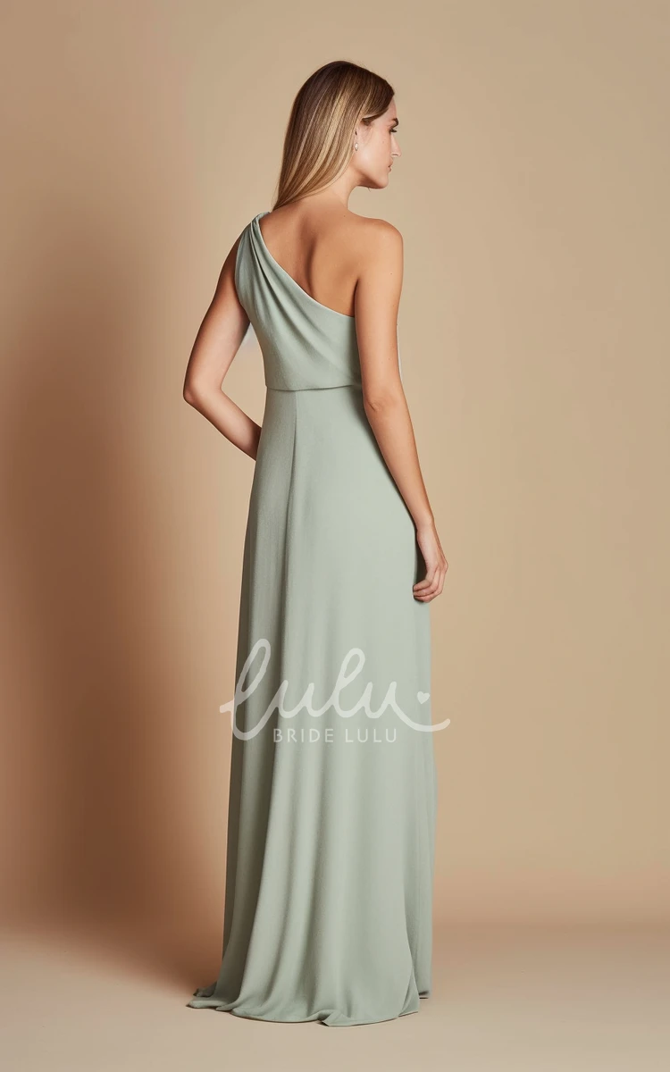 Modest Chiffon Sheath Bridesmaid Dress with One-shoulder and Floor-length in 2024