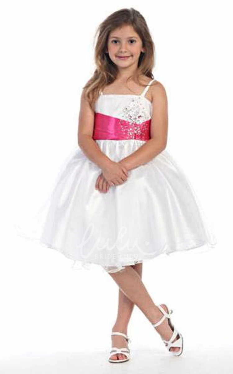 Tulle Flower Girl Dress Spaghetti Cap-Sleeve Pleated Mini with Cape