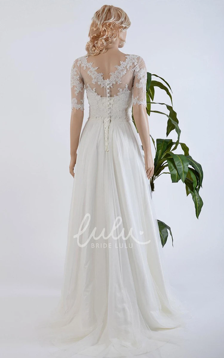 Satin Tulle Lace Wedding Dress with Bow Elegant Bridal Gown