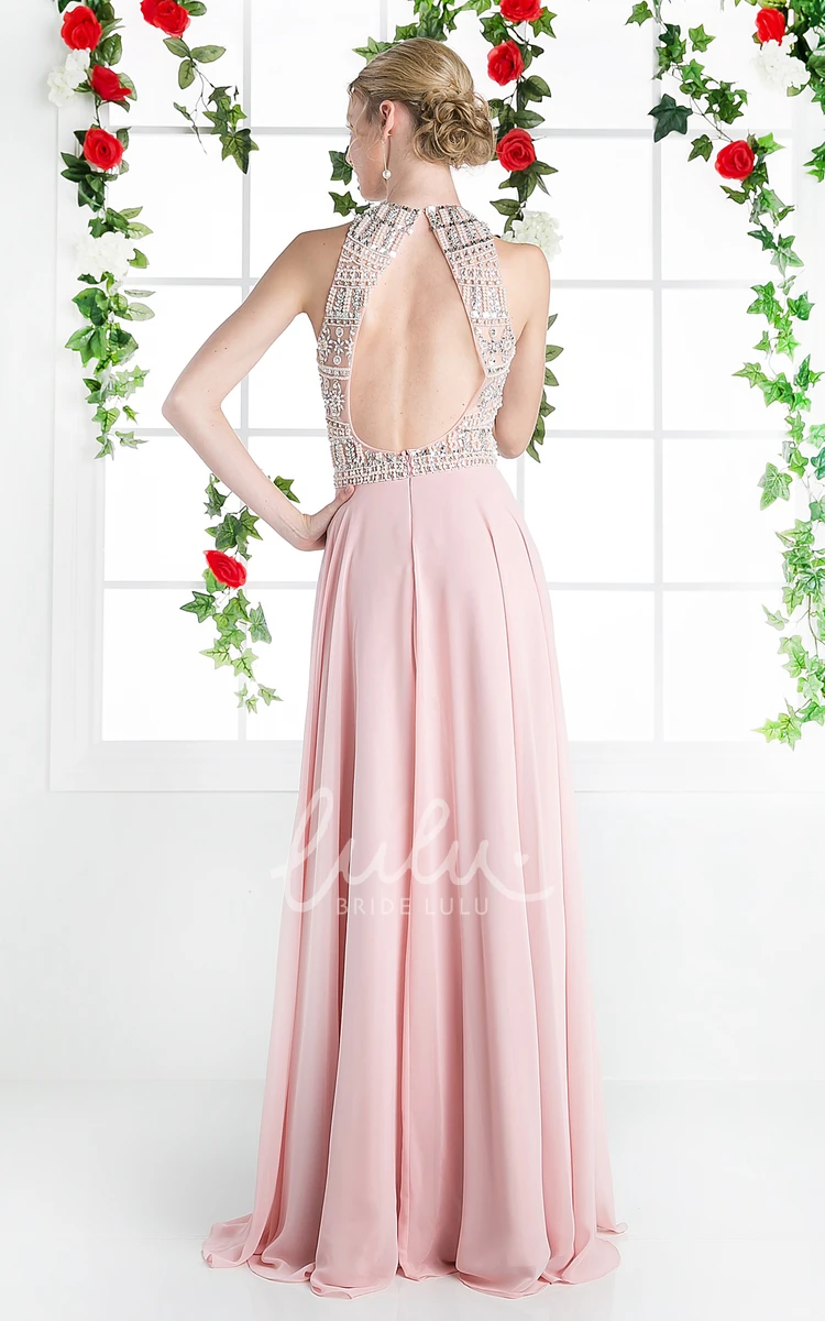 A-Line Chiffon Keyhole Dress with Beading Flowy Bridesmaid Dress