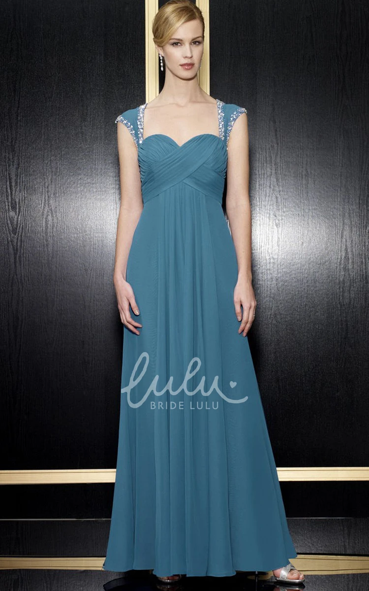 Chiffon Empire Formal Dress with Beading A-Line Floor-Length Queen-Anne Zipper Back