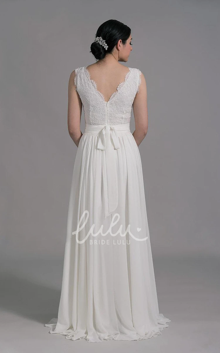 Sleeveless A-Line Wedding Dress with Chiffon Skirt Flowy Beach Bridal Gown