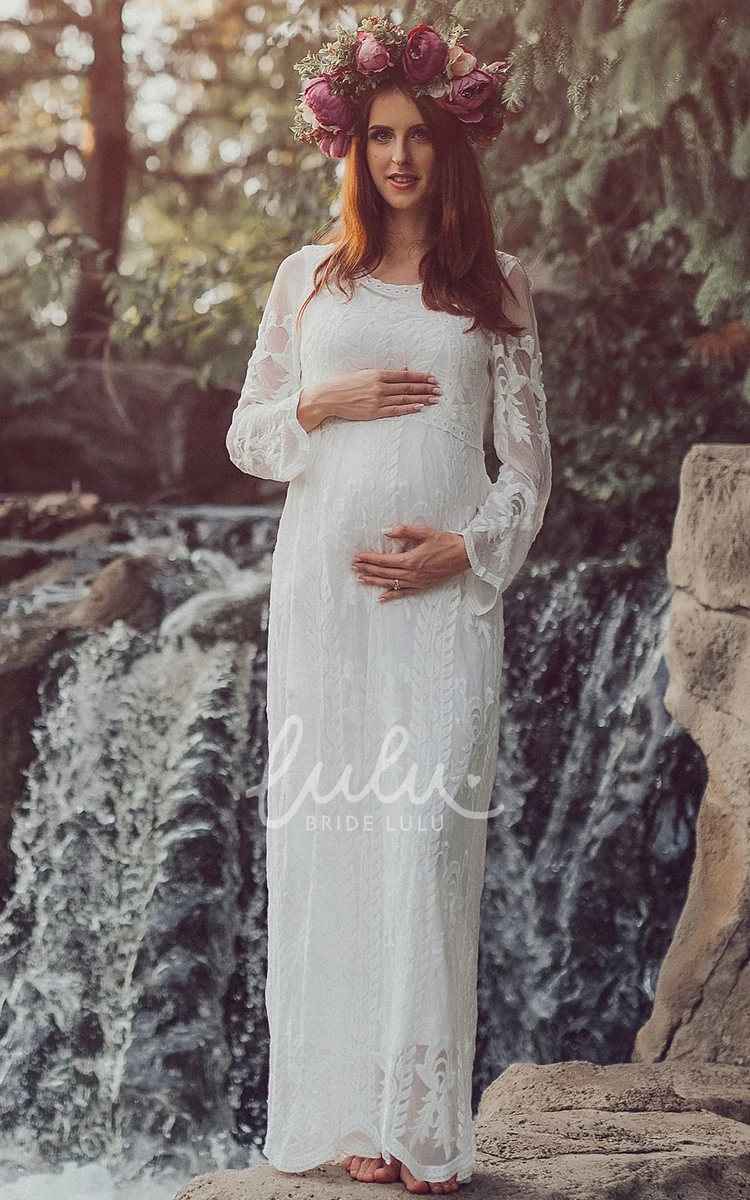 Long Sleeve Empire Maternity Wedding Dress in Sheath Style