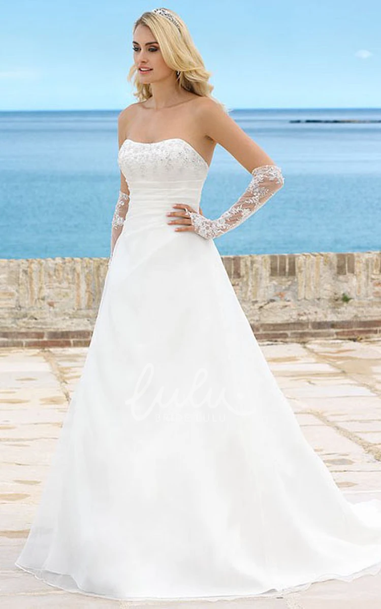 Beaded Chiffon Strapless Wedding Dress with Ruching and Floor-Length