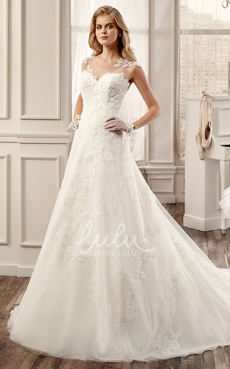 Illusive Back V-Neck A-Line Wedding Dress with Brush Train