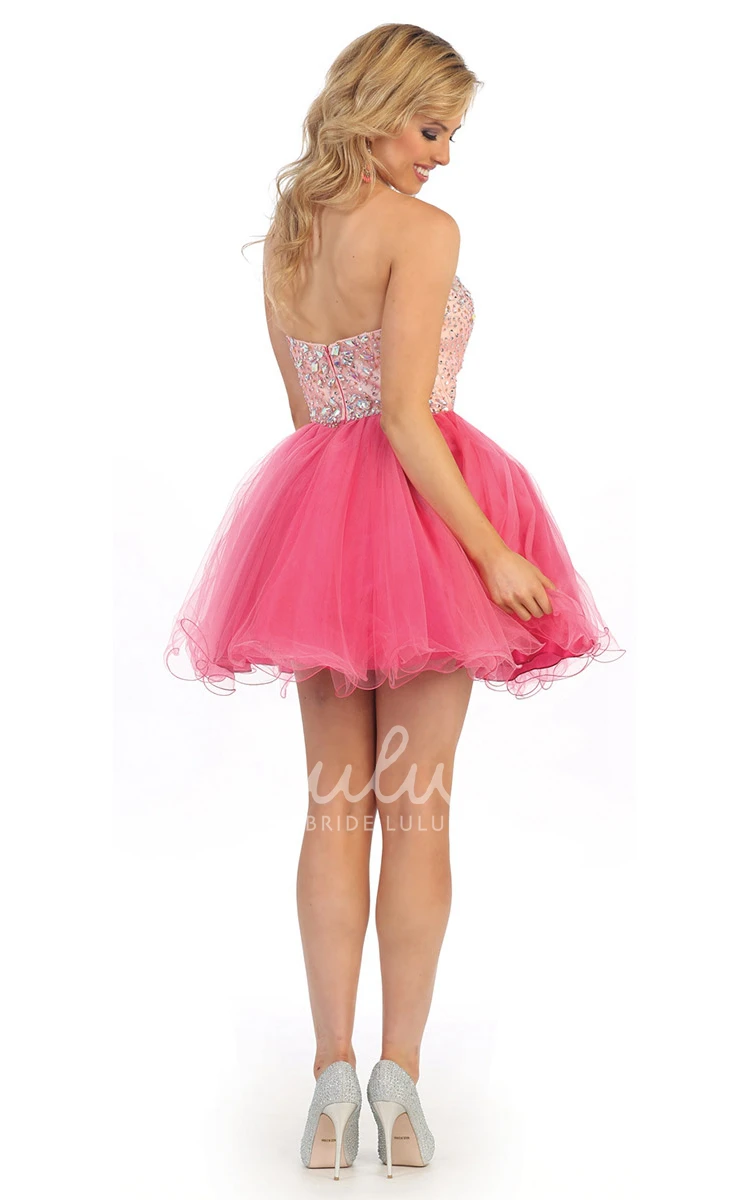 Backless Tulle A-Line Party Dress with Sweetheart Neckline and Ruffles