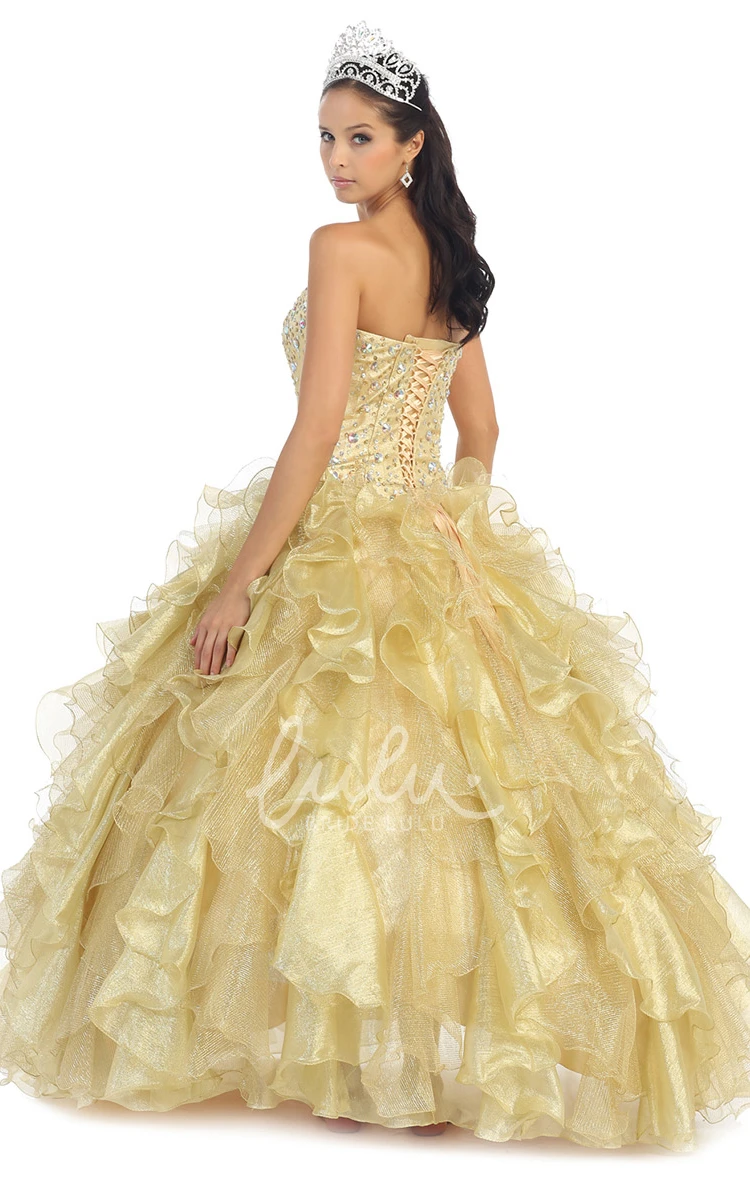 Beaded Organza Sweetheart Ball Gown Dress with Cascading Ruffles