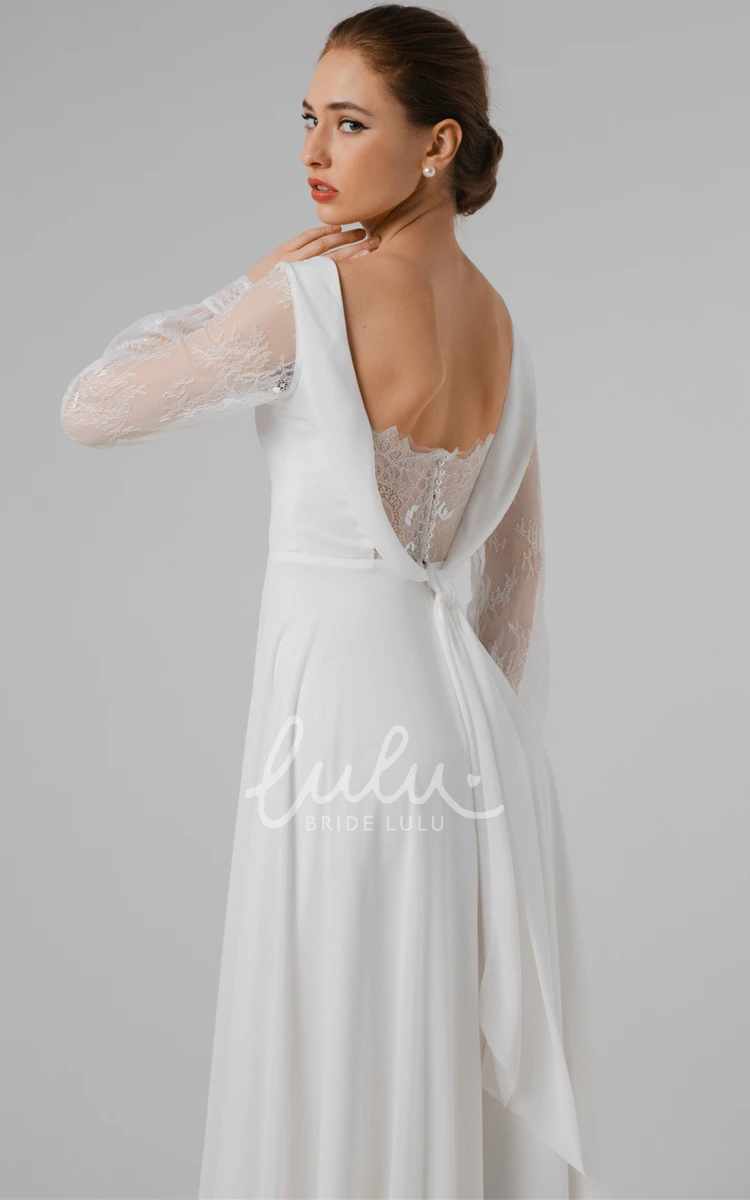 Lace Chiffon Split Front A-Line Wedding Dress Sexy V-Neck