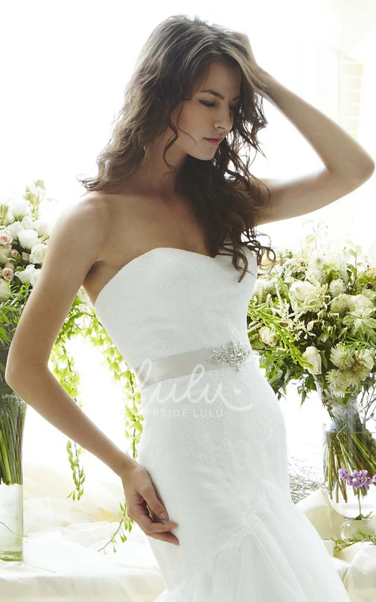 Strapless Ruffled Tulle Wedding Dress with Backless Style Mermaid Cut