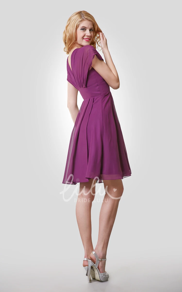 Ruched V-Neck Short Chiffon Empire Dress for Casual Occasions