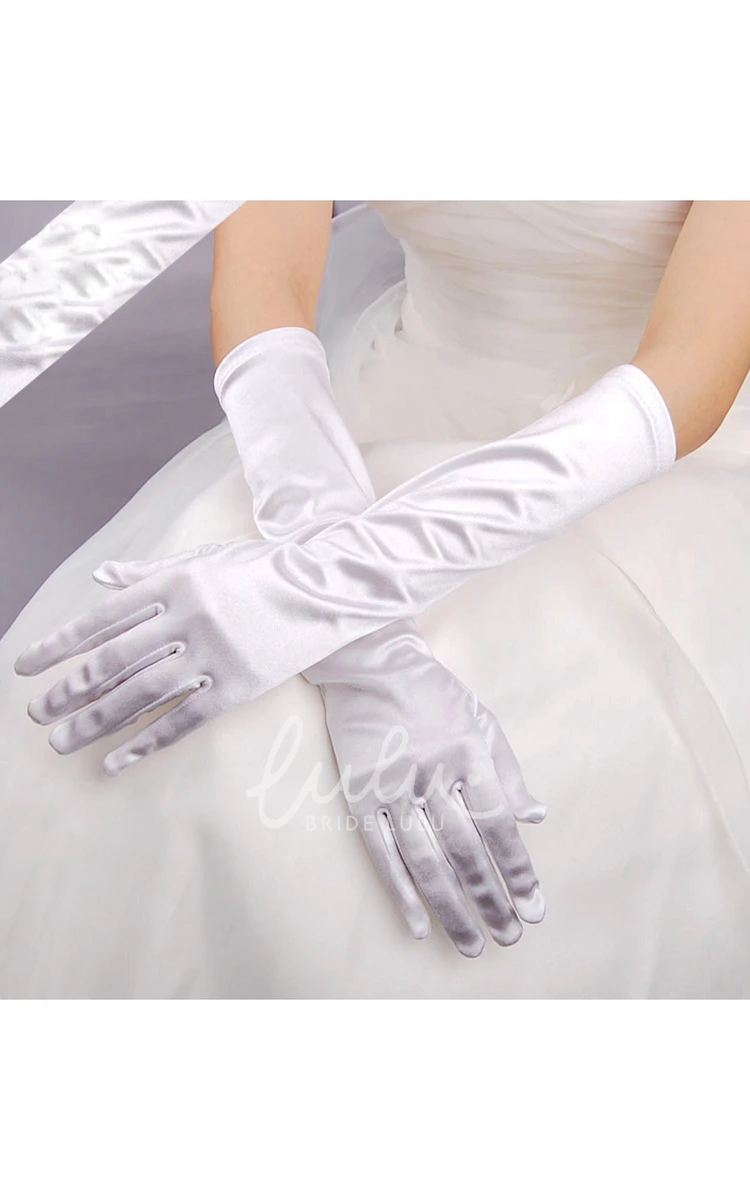 Elegant White Beaded Embroidery Wedding Gloves Long Length