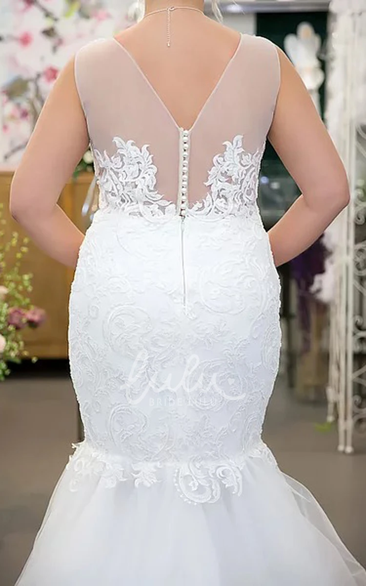 Sleeveless Lace Mermaid Wedding Dress with Button Modern & Court Train